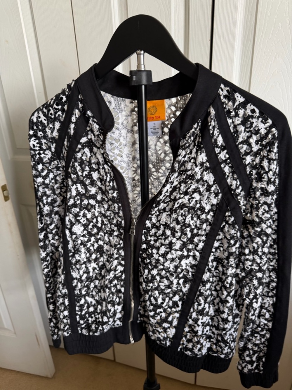 Ruby Rd. Black and White Textured Bomber Jacket